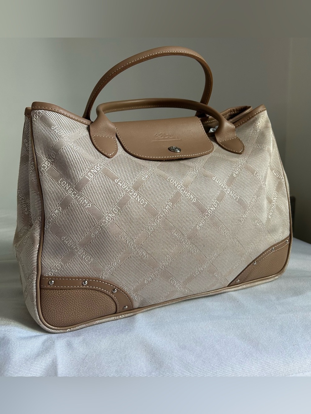 Longchamp Quadrille Monogram Canvas and Leather Tote Bag